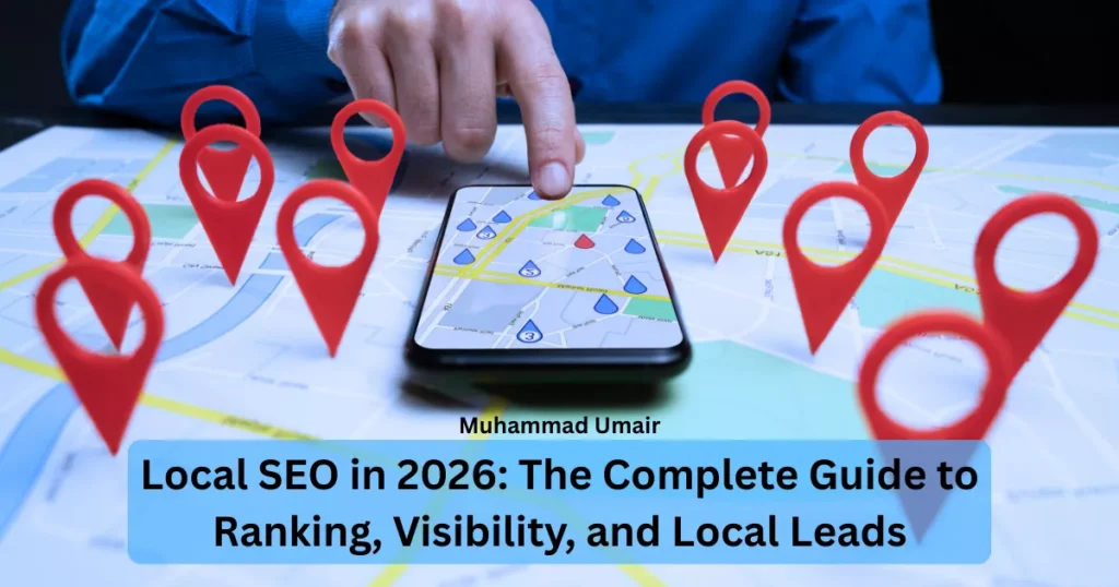 Local SEO illustration that reading, "Local SEO in 2026 The Complete Guide to Ranking, Visibility, and Local Leads"